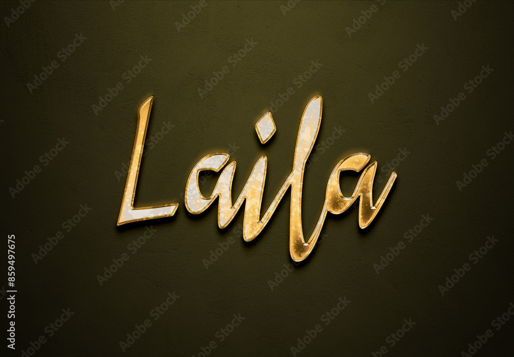 Old gold text effect of Arabic name Laila with 3D glossy style Mockup. Old gold text effect of Arabic name Laila with 3D glossy style Mockup.