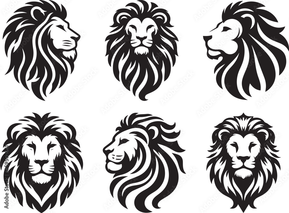 Obraz premium set of lion head logo vector art silhouette