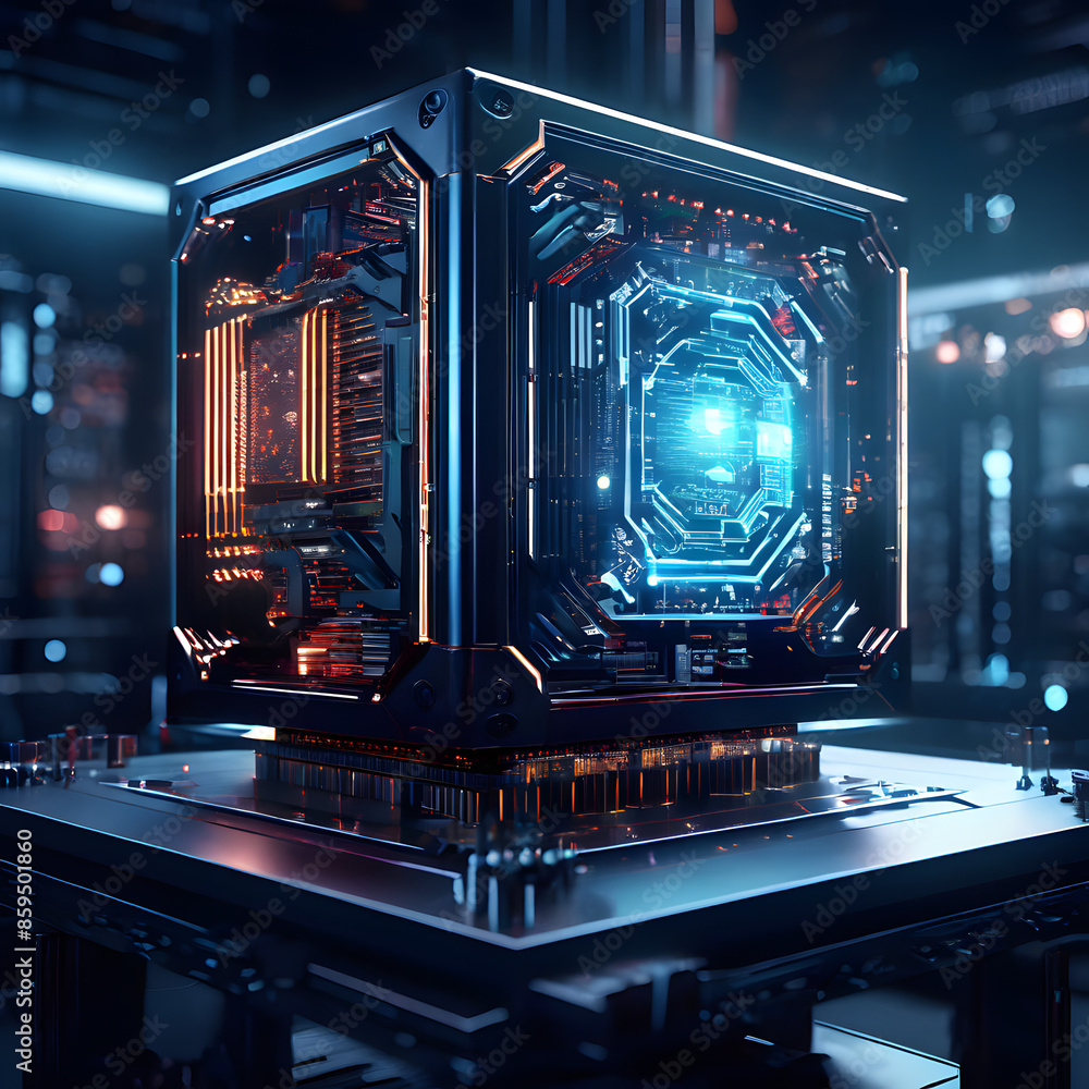 Obraz premium Cool futuristic quantum computer very detailed