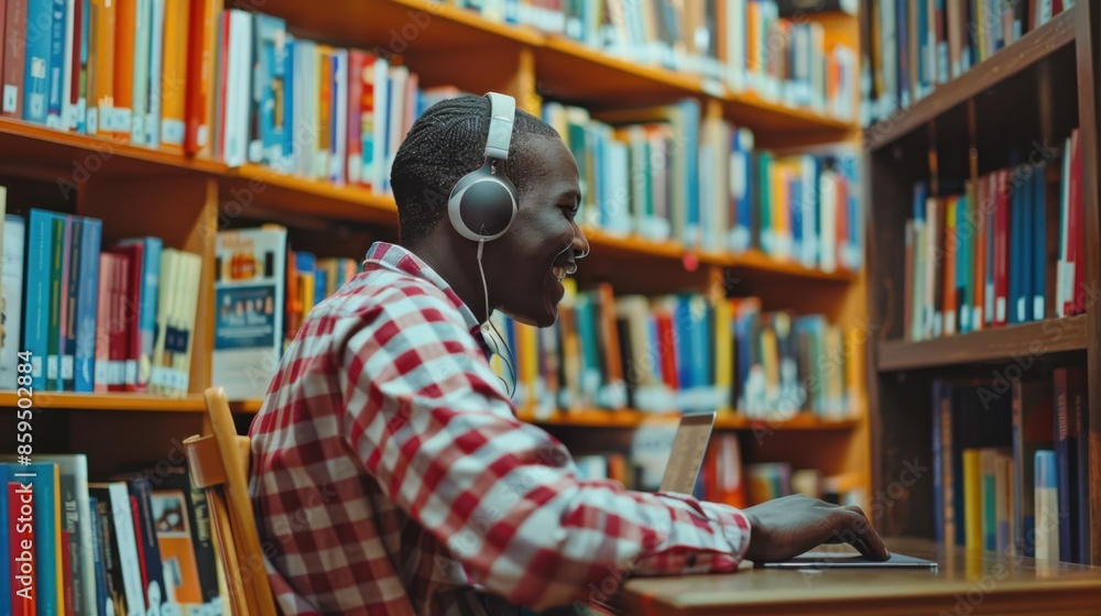 The student with headphones The student with headphones
