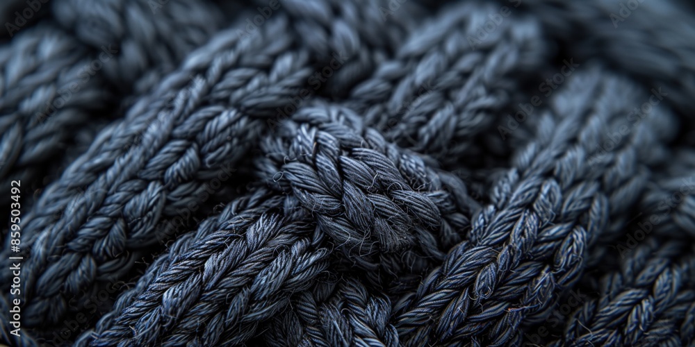 Grey knitted fabric with a detailed braided texture. Grey knitted fabric with a detailed braided texture.