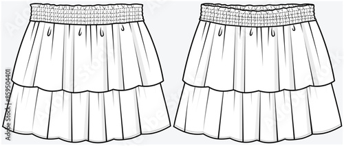 TIERED SKIRT WITH SMOCKING WAIST DETAIL DESIGNED FOR TEEN GIRLS AND KID GIRLS IN VECTOR FILE