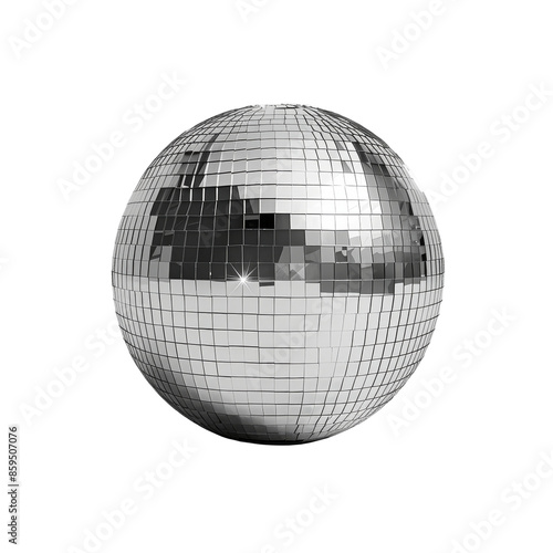 Shiny silver disco ball isolated on white background. Reflective surface creates dazzling light effects, perfect for parties and dance events. transparent background.