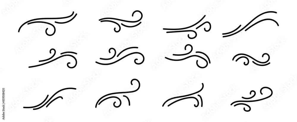Doodle wind line sketch set. Hand drawn doodle wind motion, air blow, swirl elements. Sketch drawn air blow motion, smoke flow art, abstract line. Isolated on white background . vector illustration. Doodle wind line sketch set. Hand drawn doodle wind motion, air blow, swirl elements. Sketch drawn air blow motion, smoke flow art, abstract line. Isolated on white background . vector illustration.