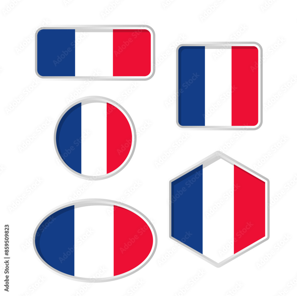 France Flag Icon Glossy Vector Set, French flag in various shapes. France Flag Icon Glossy Vector Set, French flag in various shapes.