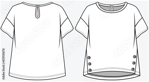 DROP SHOULDER BOXY KNIT TOP WITH FRONT POPPERS DETAIL DESIGNED FOR TEEN AND KID GIRLS IN VECTOR FILE