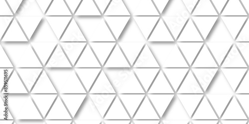 White triangle ceramic tile wall texture background vector illustration. Abstract white geometric triangle 3D background. Vector Illustration. Seamless pattern of triangle tiles in gray colors.