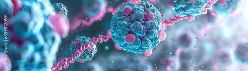 Gene expression regulation in eukaryotic cells, microscopic view, illustrating the complexity of genetic control, digital tone, Triadic Color Scheme, copy space for text,