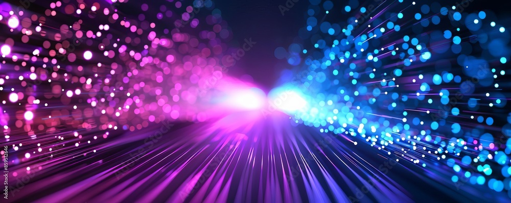 Fototapeta premium Light speed veins coursing through an abstract forest, tilt-shift, wide-angle, neon colors, digital rendering