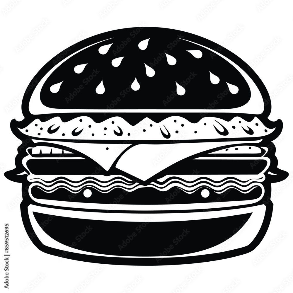 Black and white cheeseburger isolated on white background. Vector illustration Black and white cheeseburger isolated on white background. Vector illustration