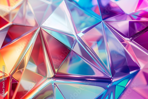 Colorful abstract geometric backgrounds with reflective surfaces.