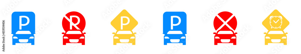 Parking signs set, set of vector icons for parking and auto traffic, isolated parking sign design, EPS 10 illustration Parking signs set, set of vector icons for parking and auto traffic, isolated parking sign design, EPS 10 illustration