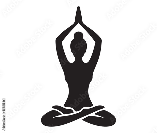 Yoga silhouette. Meditating woman in lotus position. Vector illustration.