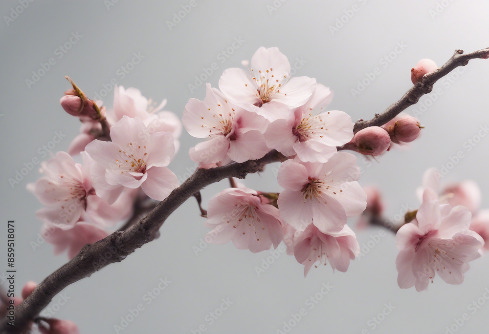 Seasonal floral branch made with fresh cherry blossom isolated on transparent background