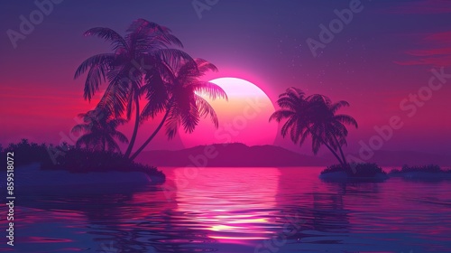 tech synthwave background. synthwave island. Illustrations