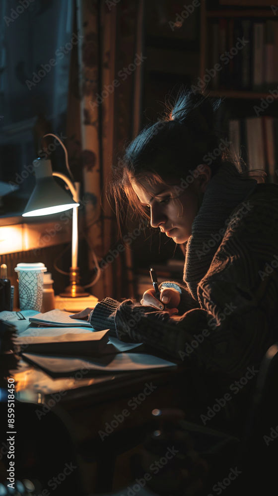 Determined Student Burning the Midnight Oil for Studies Determined Student Burning the Midnight Oil for Studies