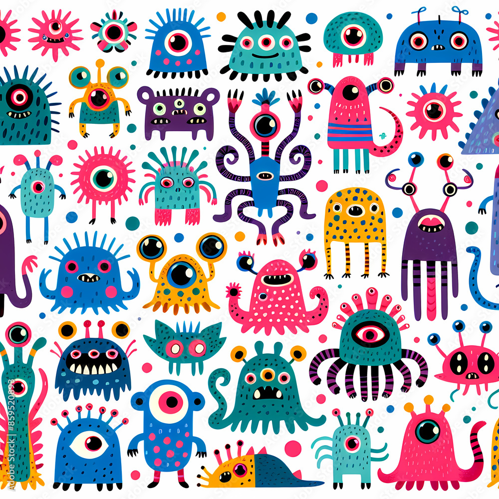 Fototapeta premium Colorful Flat Alien Pattern 