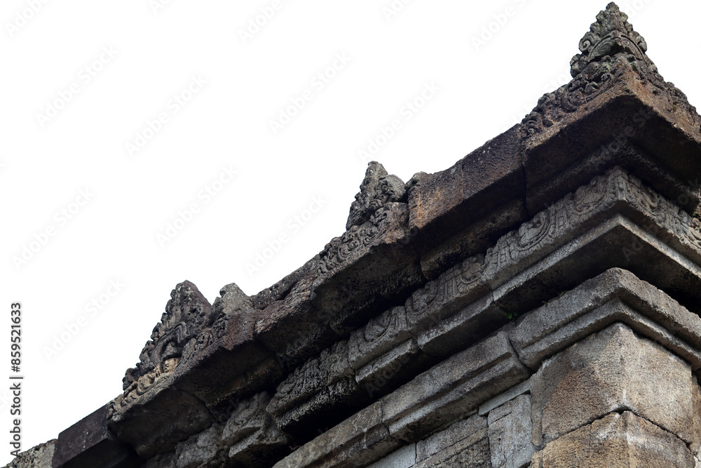 Fototapeta premium detailed image of a temple roof with intricate reliefs at its peak, isolated on a transparent PNG background. Perfect for architectural studies, design projects, and cultural presentations