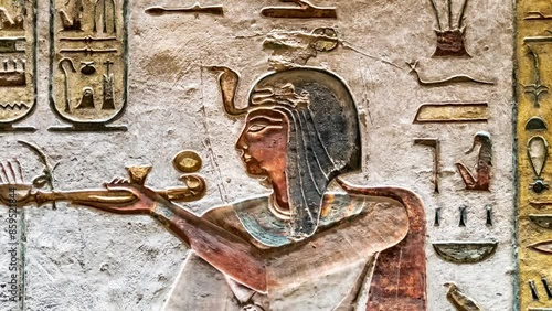 Artwork in the tomb of Ramses III in the Valley of the Kings near Luxor, Egypt. photo