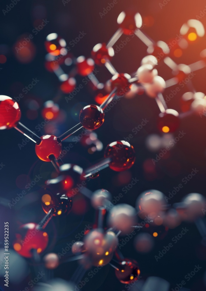 Science close up view on molecule and atom model. Generative AI. Science close up view on molecule and atom model. Generative AI.