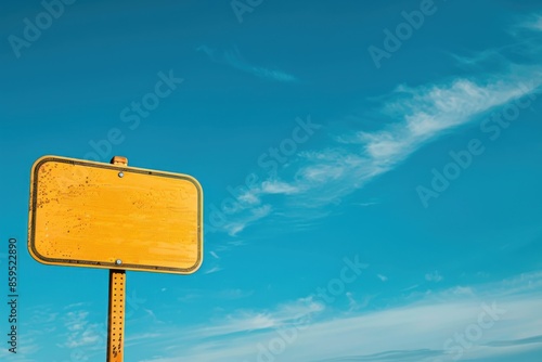 Blank Yellow Road Sign Against Blue Sky 