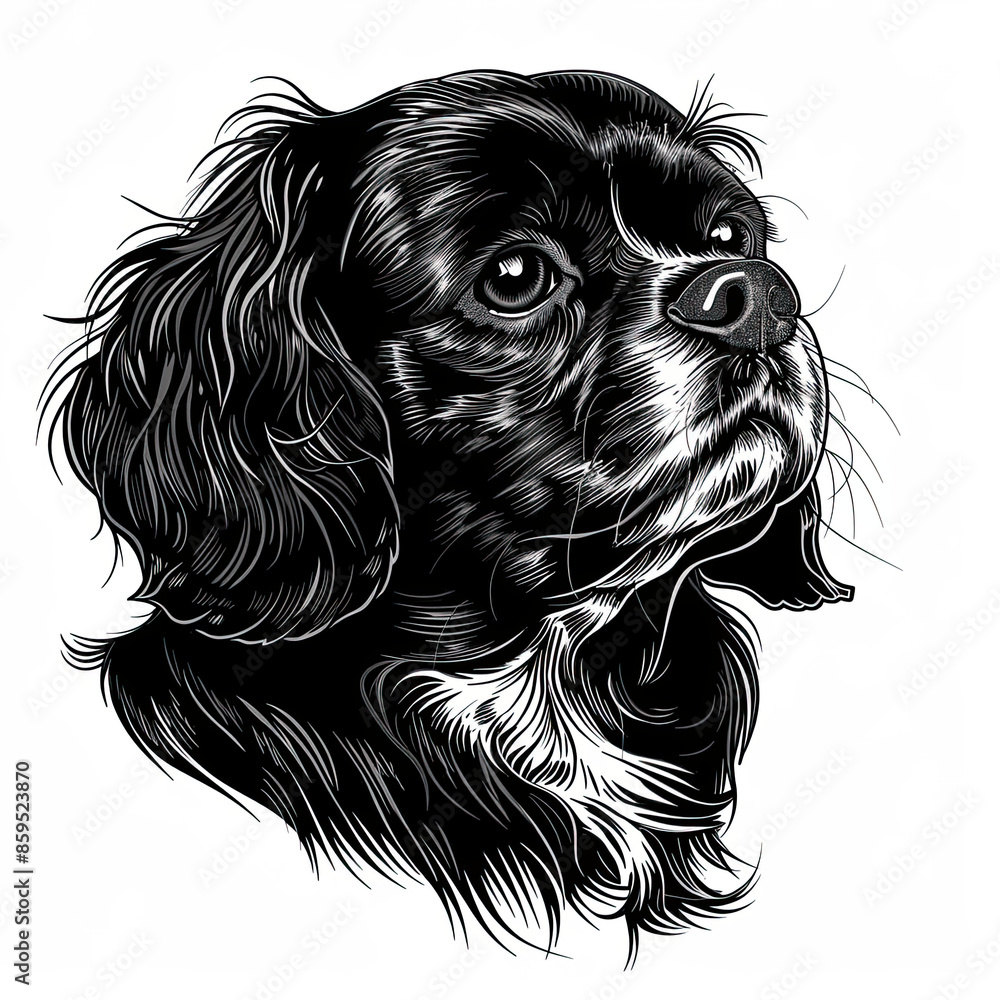 custom made wallpaper toronto digitalA black and white drawing of a Cavalier King Charles Spaniel dog