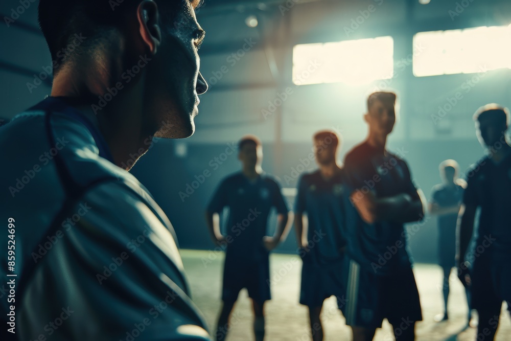 Tactical coaching, professional soccer team training: football coach explains game strategy and creates workout plan The coach inspires athletes, guides them to success Tactical coaching, professional soccer team training: football coach explains game strategy and creates workout plan The coach inspires athletes, guides them to success