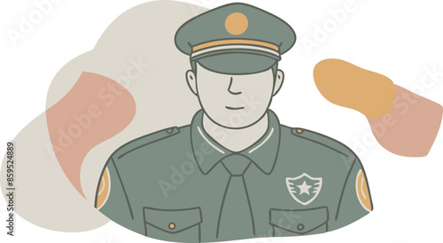 A man in a police uniform is standing in front of a blurry background