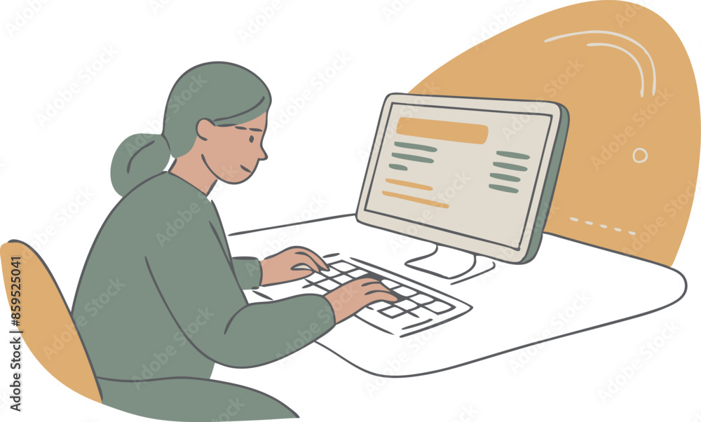 A woman is sitting at a desk and typing on a computer A woman is sitting at a desk and typing on a computer