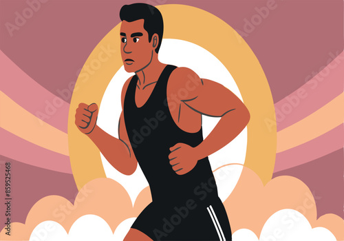 A man running with a cloud in the background