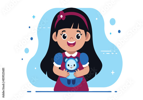 A young girl is holding a stuffed animal