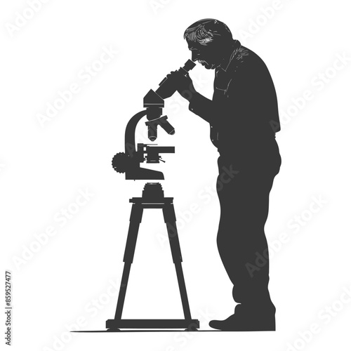 Silhouette of a Scientist Using a Microscope, Research and Discovery.