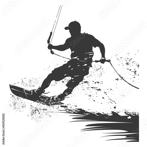 Wakeboarder Silhouette: Water Spraying, Dynamic Action Illustration