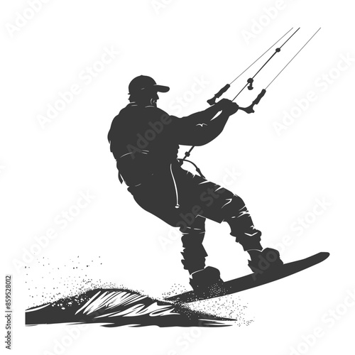 Kiteboarder Silhouette: Extreme Water Sport Action in Monochrome