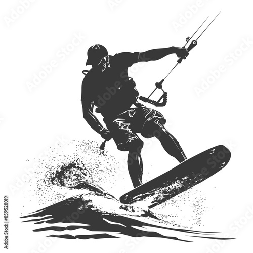 Kitesurfer Silhouette: Dynamic Water Splash, High-Contrast Action Sport Illustration.