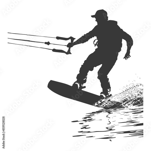 Wakeboarder Silhouette: Water Splash, Extreme Sport, Vector Graphic.