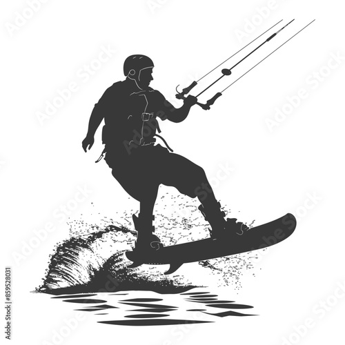 Kitesurfing Silhouette: Action Splash, Watersport Vector on White