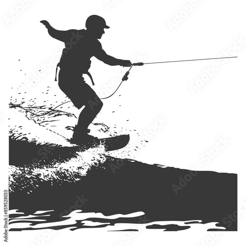 Wakeboarder Silhouette Riding a Wave: Action, Sport, Water Splash
