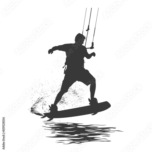 Kiteboarder Silhouette: Action Sport, Water Splash, Leaping Adrenaline.