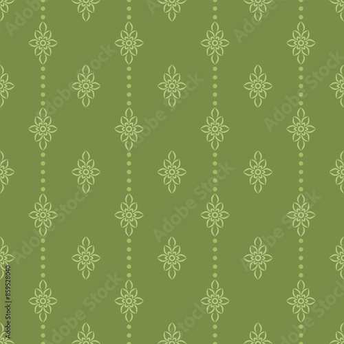 Flower ornament. Green seamless pattern.