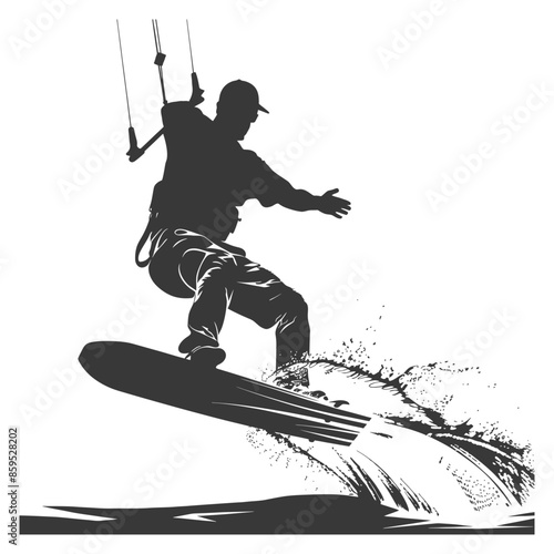 Kiteboarder Silhouette: Extreme Sport Vector with Water Splash.