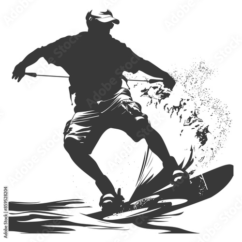 Silhouette of Wakeboarder in Action: Water Sports Vector Illustration.