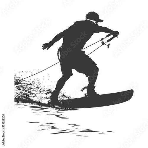 Silhouette Wakeboarder: Dynamic Watersports Action, Isolated.