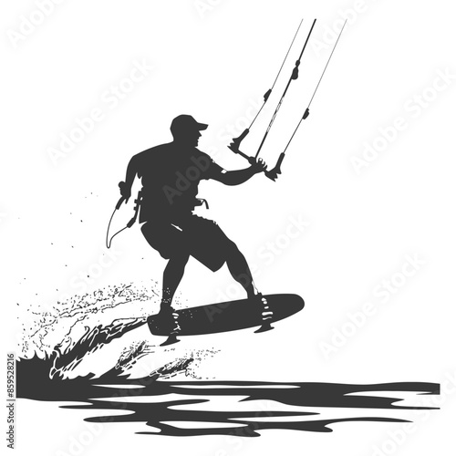 Kitesurfer Silhouette: Airborne, Splash, Action Sport, White Background