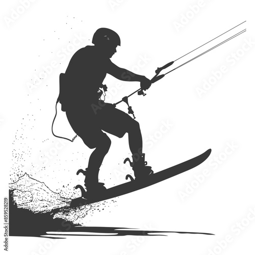 Silhouette Kitesurfer: Extreme Water Sport Athlete in Mid-Air Jump.