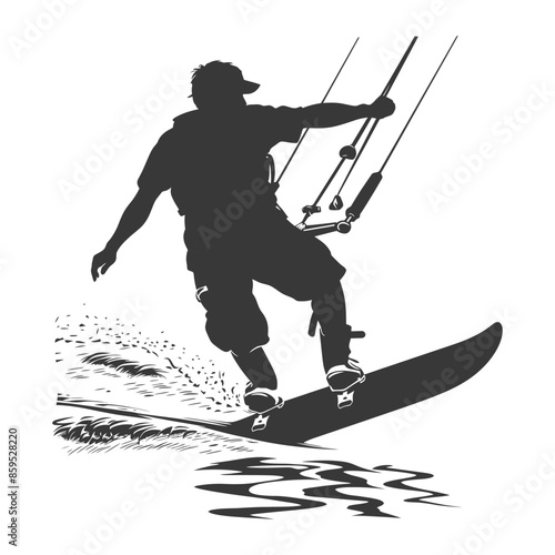 Kitesurfer Silhouette: Water Sport Action, Dynamic Vector Illustration.