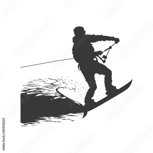 Wakeboarder Silhouette: Water Spray and Action.
