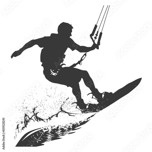 Kitesurfing Silhouette: Aquatic Thrill, Water Spray Graphic.