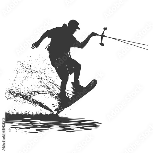 Wakeboarder Silhouette: Action Splash, Aerial Trick.