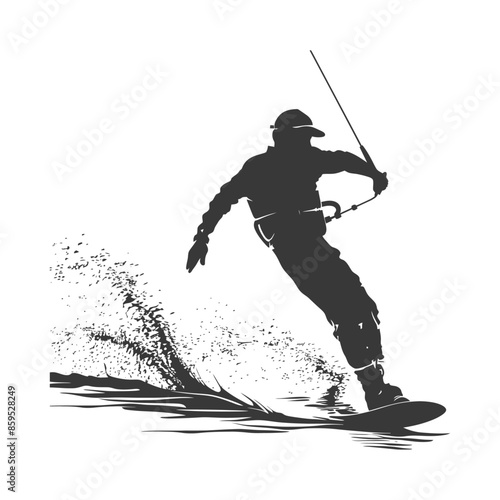 Kiteboarding Silhouette: Dynamic Splash, Water Sport Action, Isolated Vector.